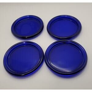 Set of 4 Vintage Cobalt Blue Glass Coasters Barware MCM Elegant Boho